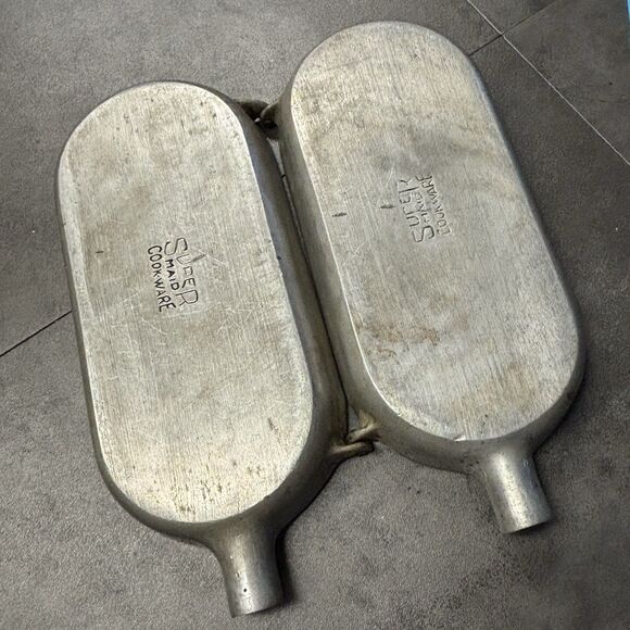 Vtg Super Maid Folding Hinged Cast Aluminum Cornbread Fish Pan Missing Handles - Picture 4 of 6
